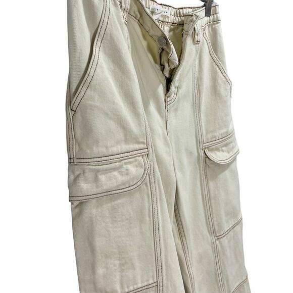 PacSun Elastic Waist White Bone Cargo Denim Pants Mid Rise Size Medium - Picture 8 of 16